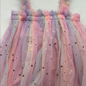 Girls (2-3) Pastel Rainbow Tulle Dress with Gold Stars
